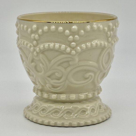 Vintage Lenox Fine Porcelain Beaded Votive Candle Holders Set of Three Gold Rims - Picture 9 of 14